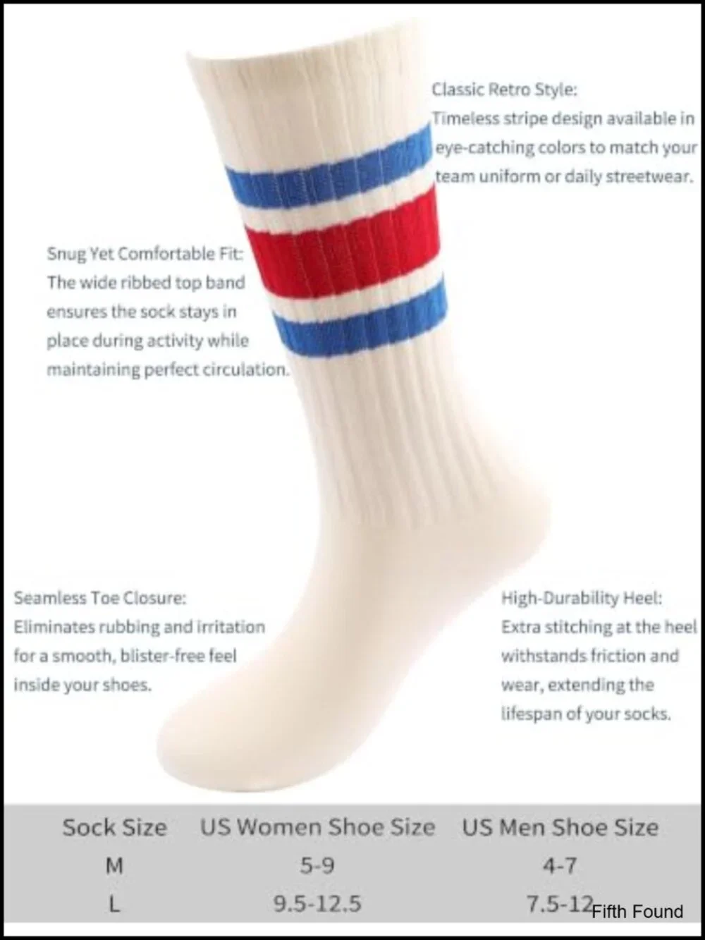 5 Pair Retro Stripe Chunky Cotton Crew Socks with Giftbox